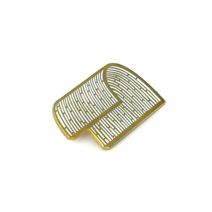 hard enamel pin, tidal wave flop shape with intricate bamboo-like pattern, gold outlines on white background